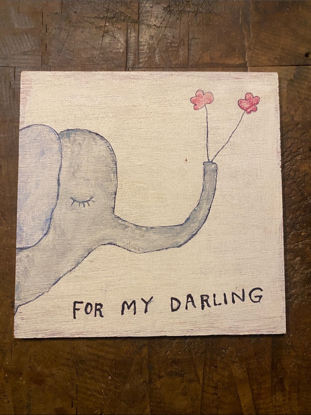 Sugarboo & Co. Soft Blue Elephant Wall Art with Pink Flower Accents